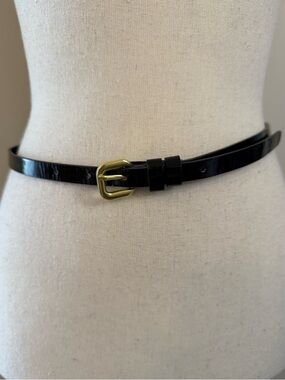 Black patent leather skinny belt gold buckle 34.5”
